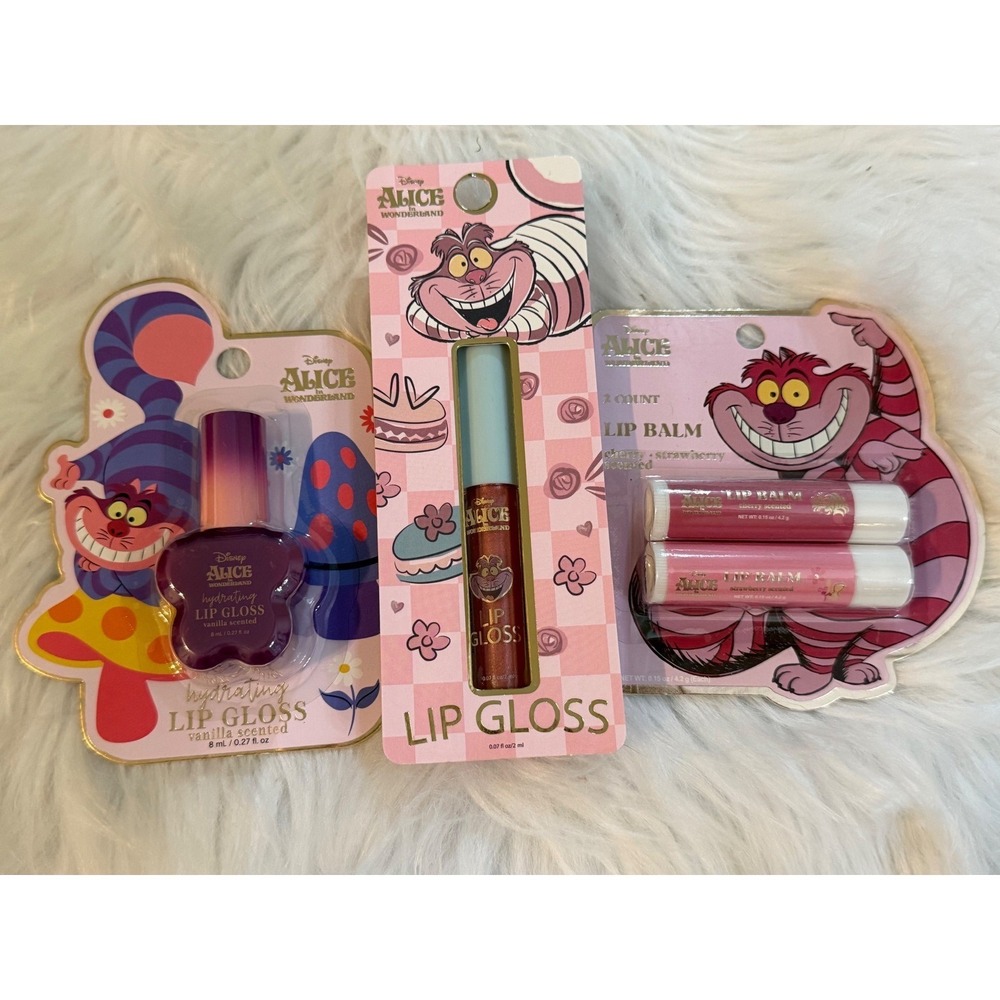 Disney Alice in Wonderland Cheshire Cat Lip Gloss Balm Set 4pc Vanilla Cherry